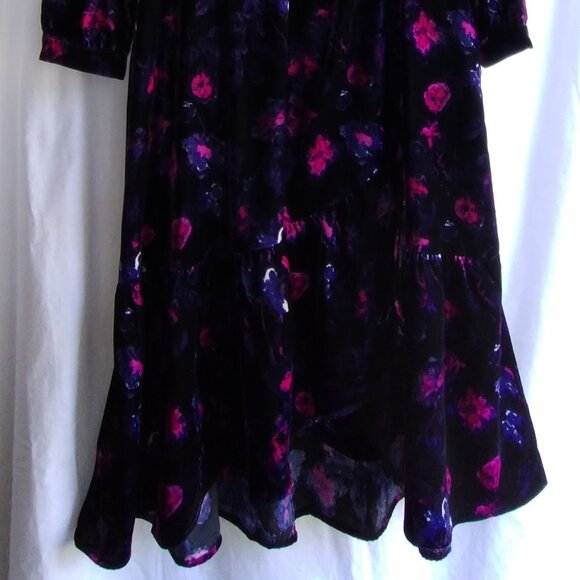 LANE BRYANT Black/Multi-Color Dark FLORAL Print VELVET Dress Sz 18 - Picture 3 of 8